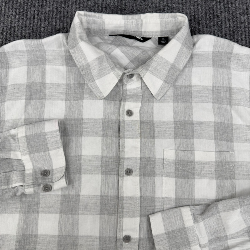 Travis Mathew Mens XL Button Down Shirt Gray Check Long Sleeve Casual READ